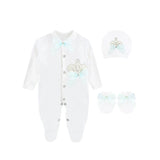 Newborn Baby 3-Piece Cotton Jeweled Layette Set