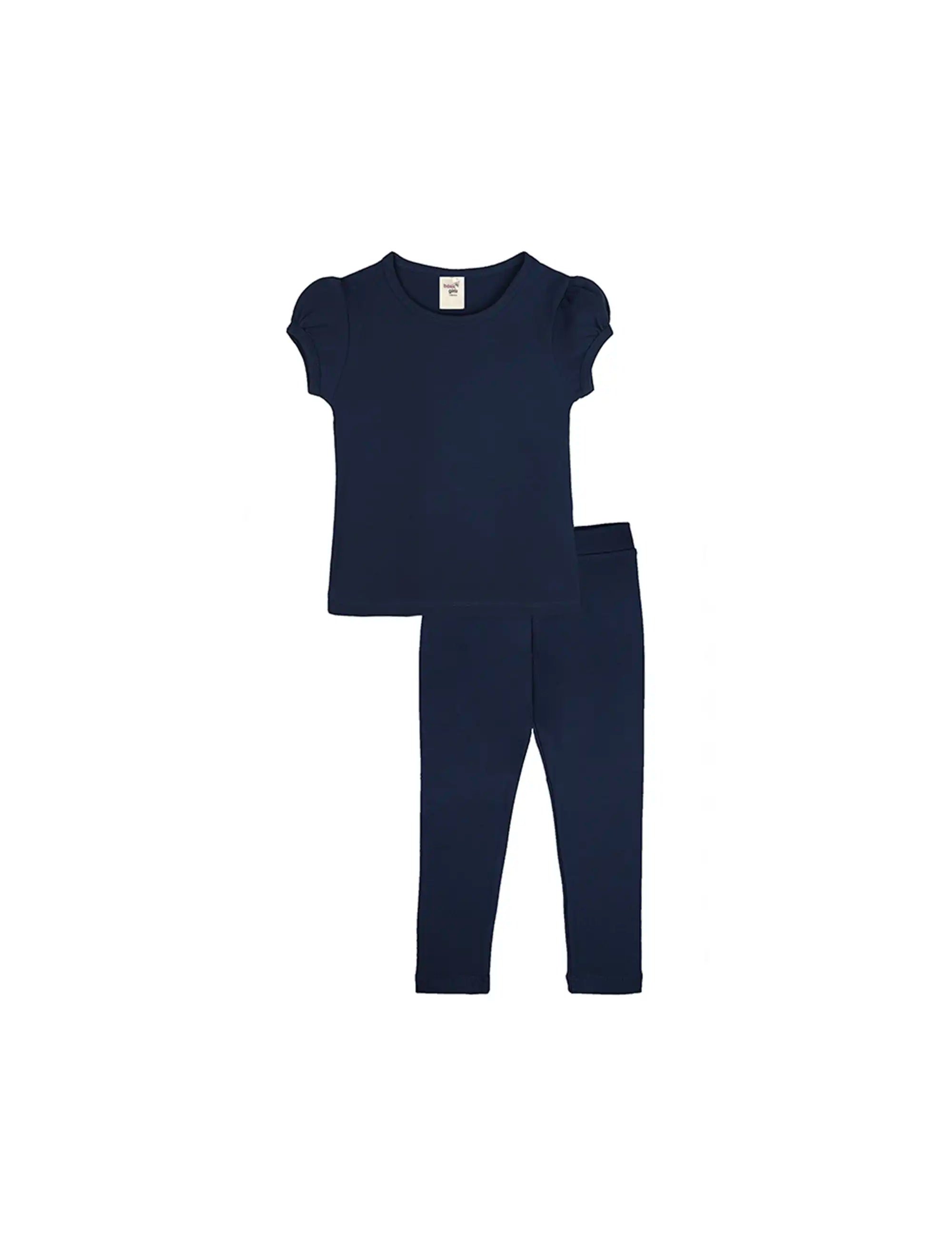 Girls' Basic Short Puff Sleeve Cotton T-Shirt and Leggings Set