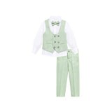 Toddler & Youth Boys 4 Piece Formal Suit Set V-Neck Vest White Dress Shirt Dress Pants and Bowtie 1-5 Years