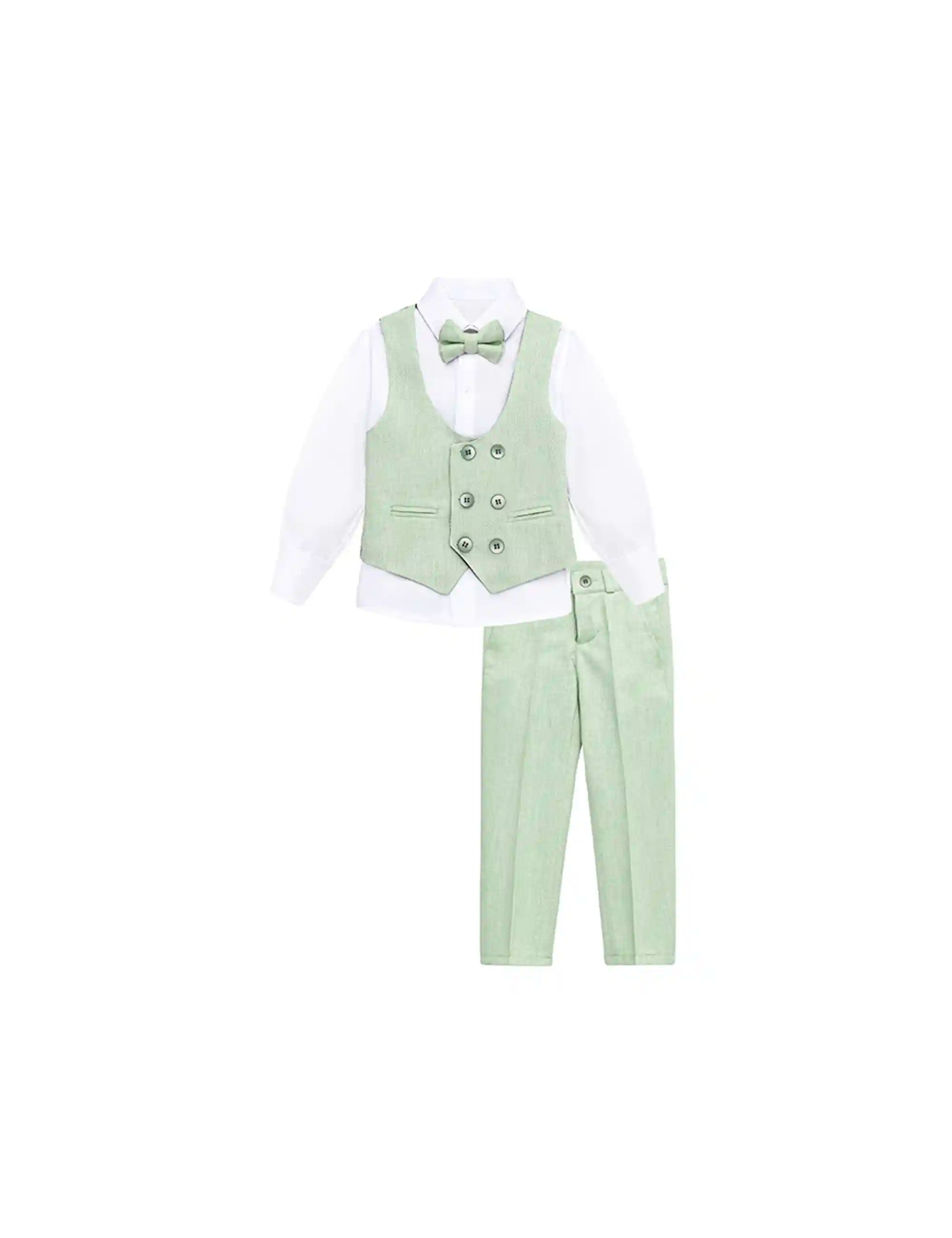 Toddler & Youth Boys 4 Piece Formal Suit Set V-Neck Vest White Dress Shirt Dress Pants and Bowtie 1-5 Years