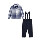 Boys Cotton Plaid Suspender Pant Set