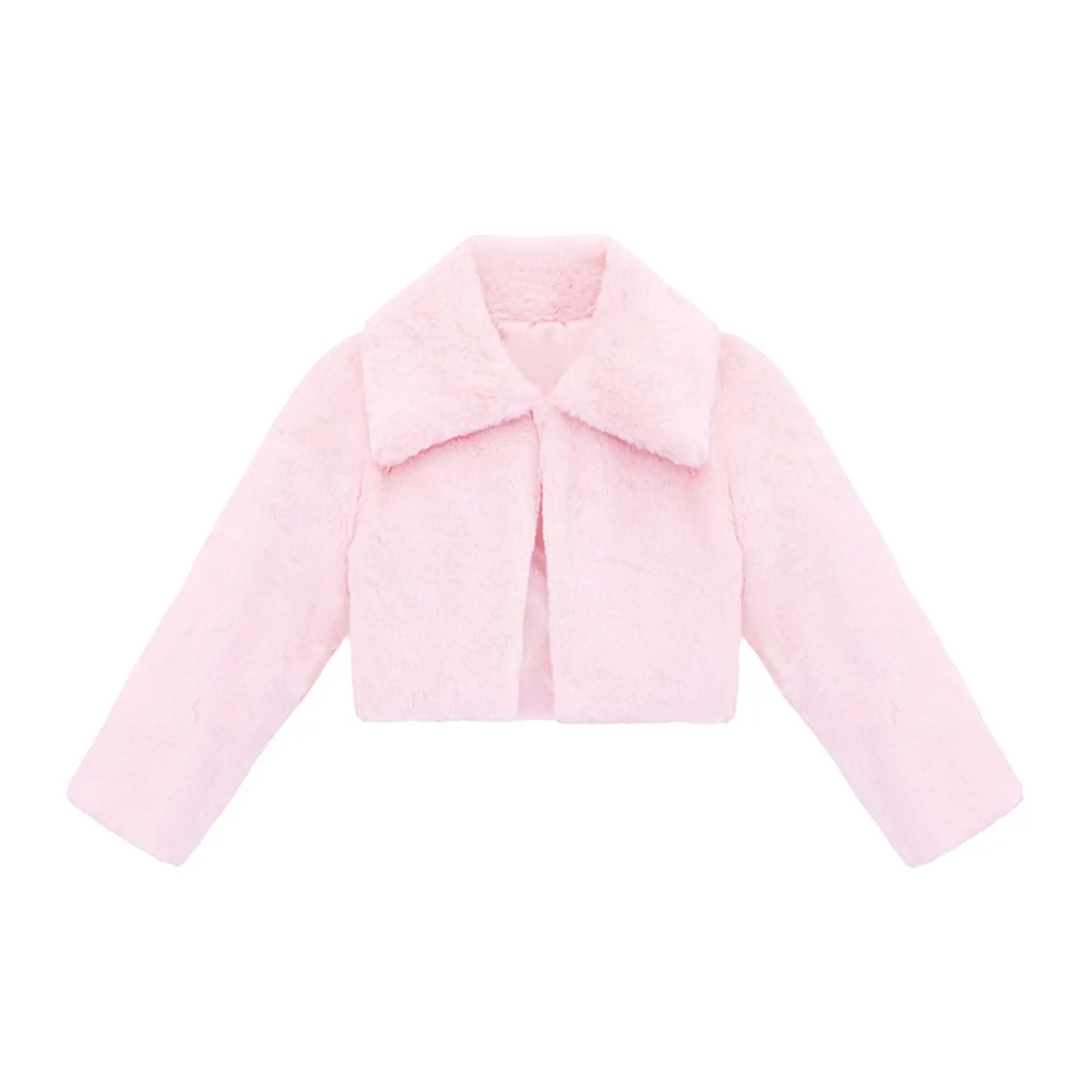 Girls Faux Fur Shrug Jacket Tied Ribbon Cozy Bolero