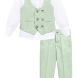 Toddler & Youth Boys 4 Piece Formal Suit Set V-Neck Vest White Dress Shirt Dress Pants and Bowtie 1-5 Years