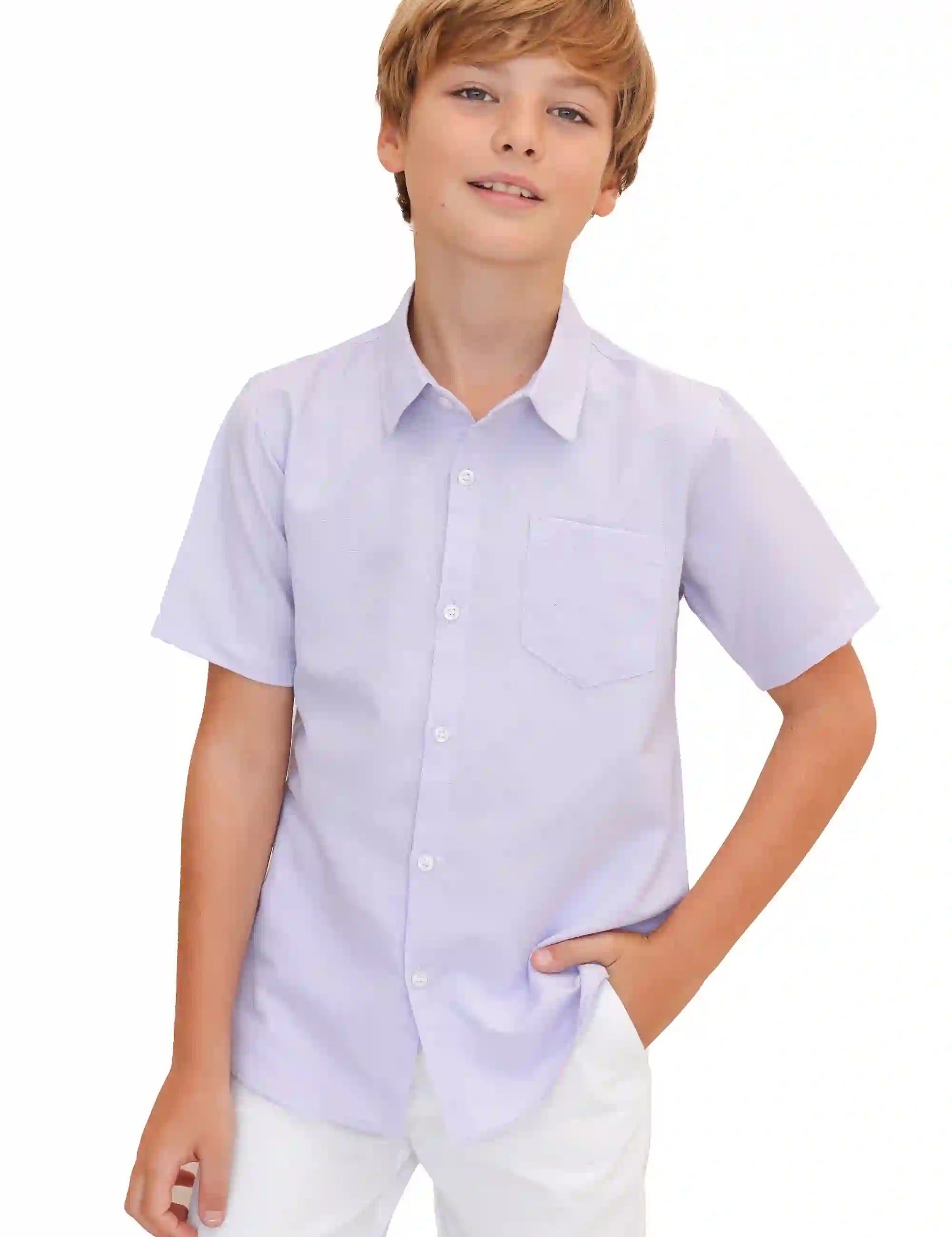 Boys' Button Down Shirt Solid Short Sleeve Classic Solid Oxford Dress Shirt