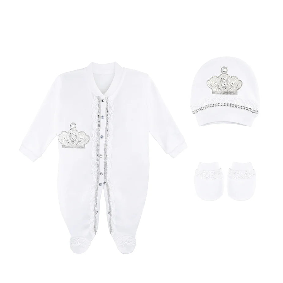 Jeweled Crown Layette Gift Set for Baby Girls: 3 Pieces