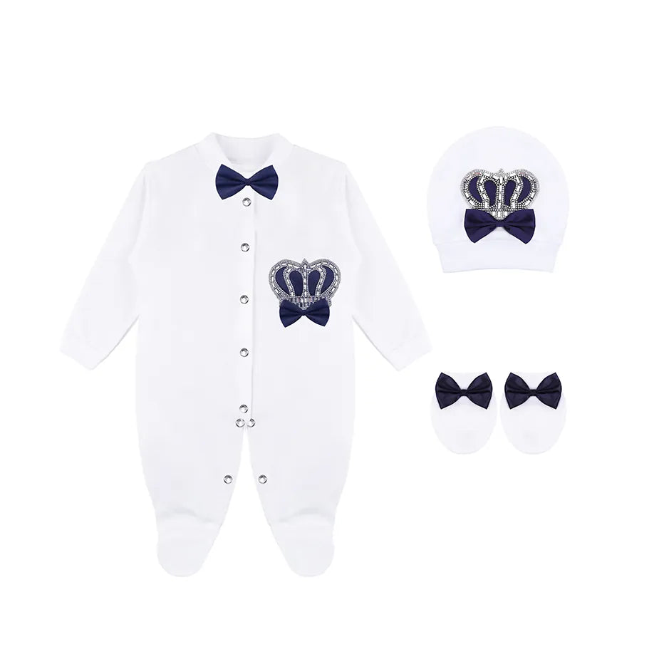 Newborn 3-Piece Cotton Jeweled Crown Layette Set