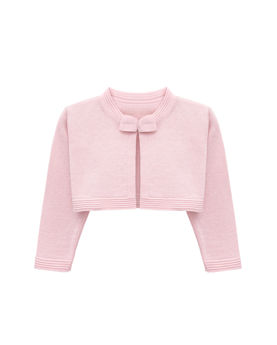 Baby Girls' Knit Long Sleeve Sweater, Bowknot Closure Bolero Cardigan