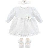 Baby Girls' Lace Floral Embroidered Dress with Matching Shoes Christening Baptism Dress