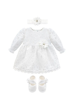 Baby Girls' Lace Floral Embroidered Dress with Matching Shoes Christening Baptism Dress