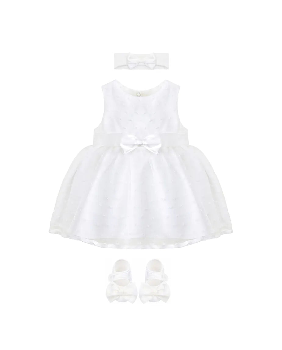 Baby 3-Piece Tulle & Satin Bow Detailed Polka Dot Dress Set
