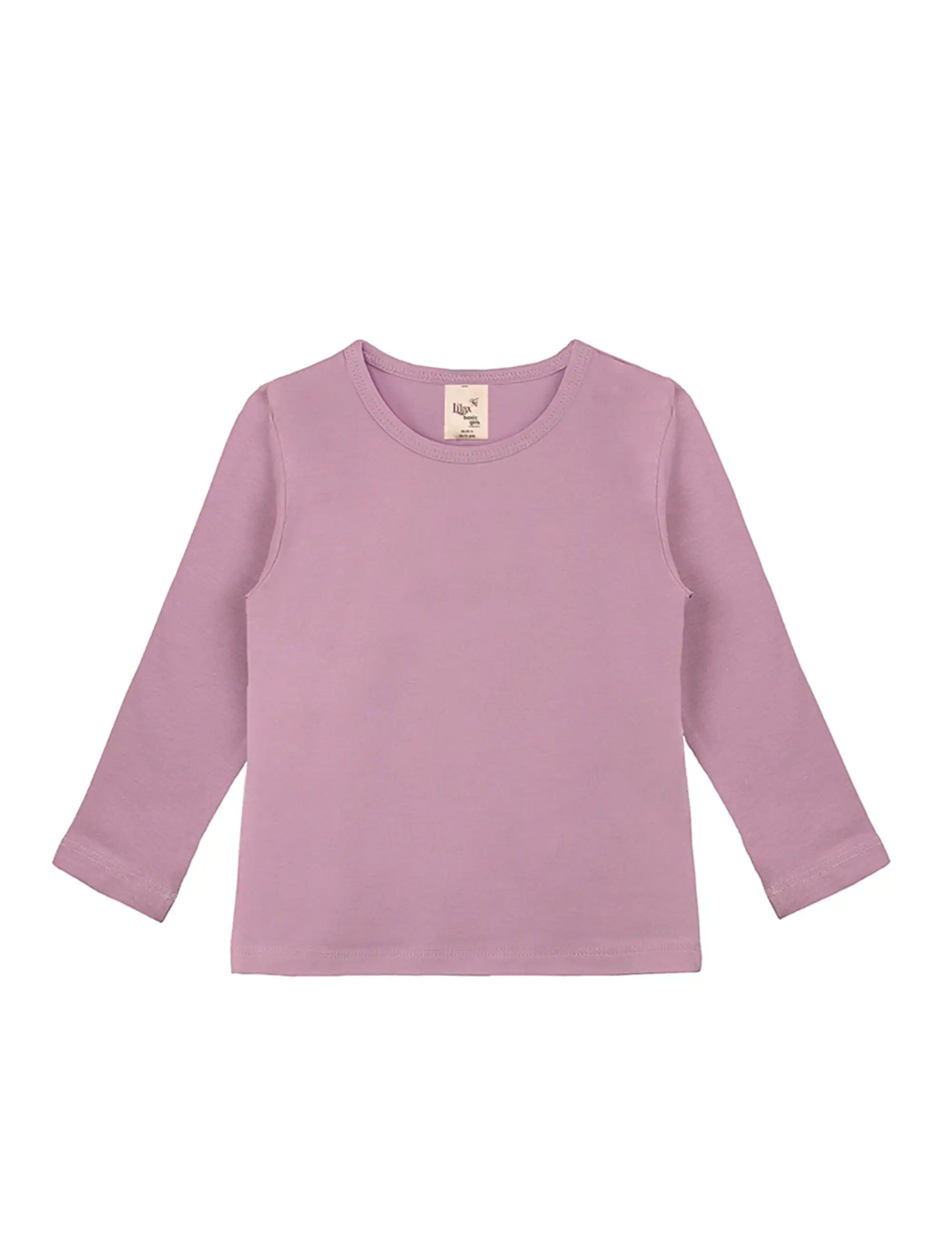 Lilax Girls' Basic Long Sleeve Round Neck Cotton T-Shirt