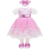 Baby Girl Newborn Lace Princess Wedding Party Dress Gown 4 Piece Deluxe Set