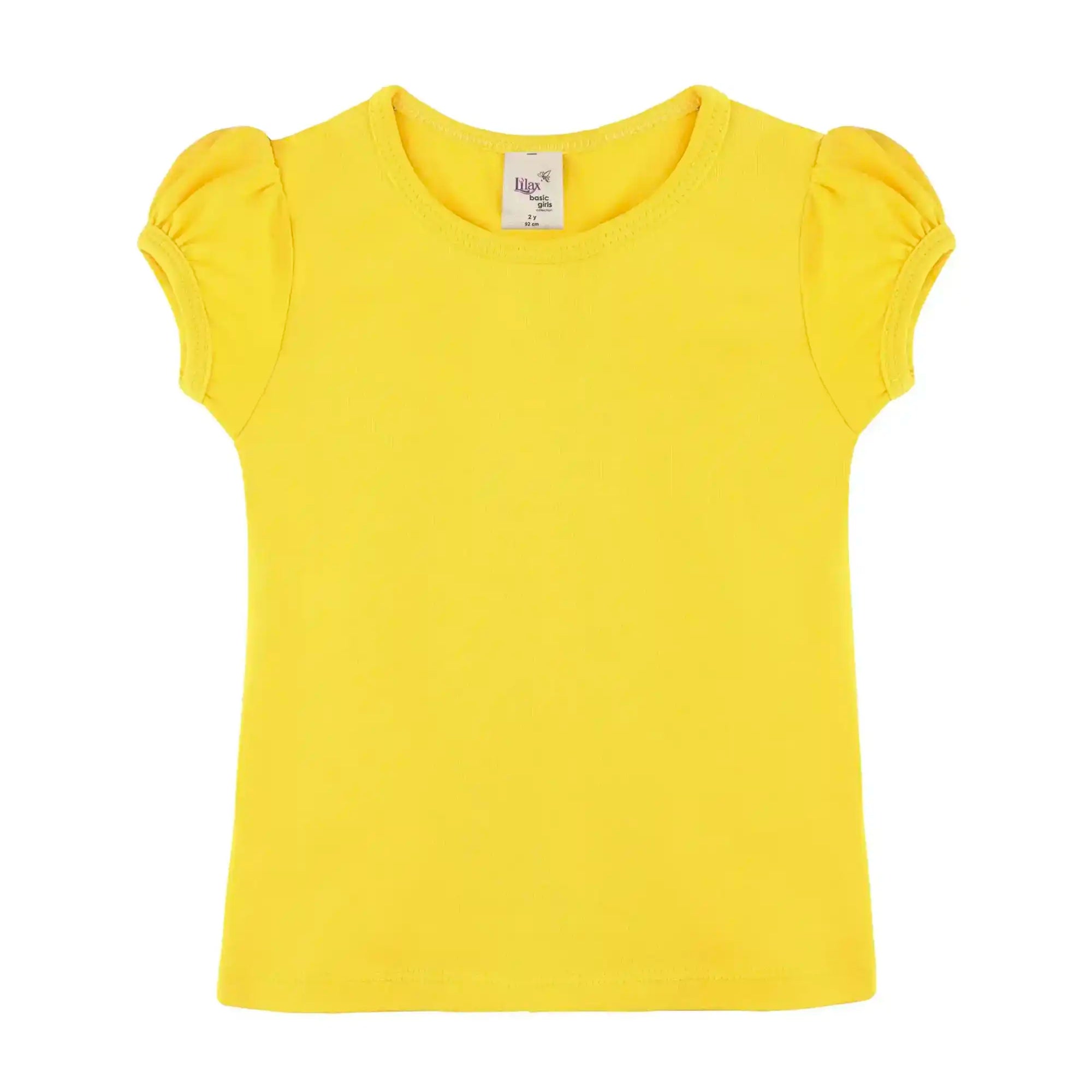 Girls' Basic Short Puff Sleeve Round Neck Cotton T-Shirt