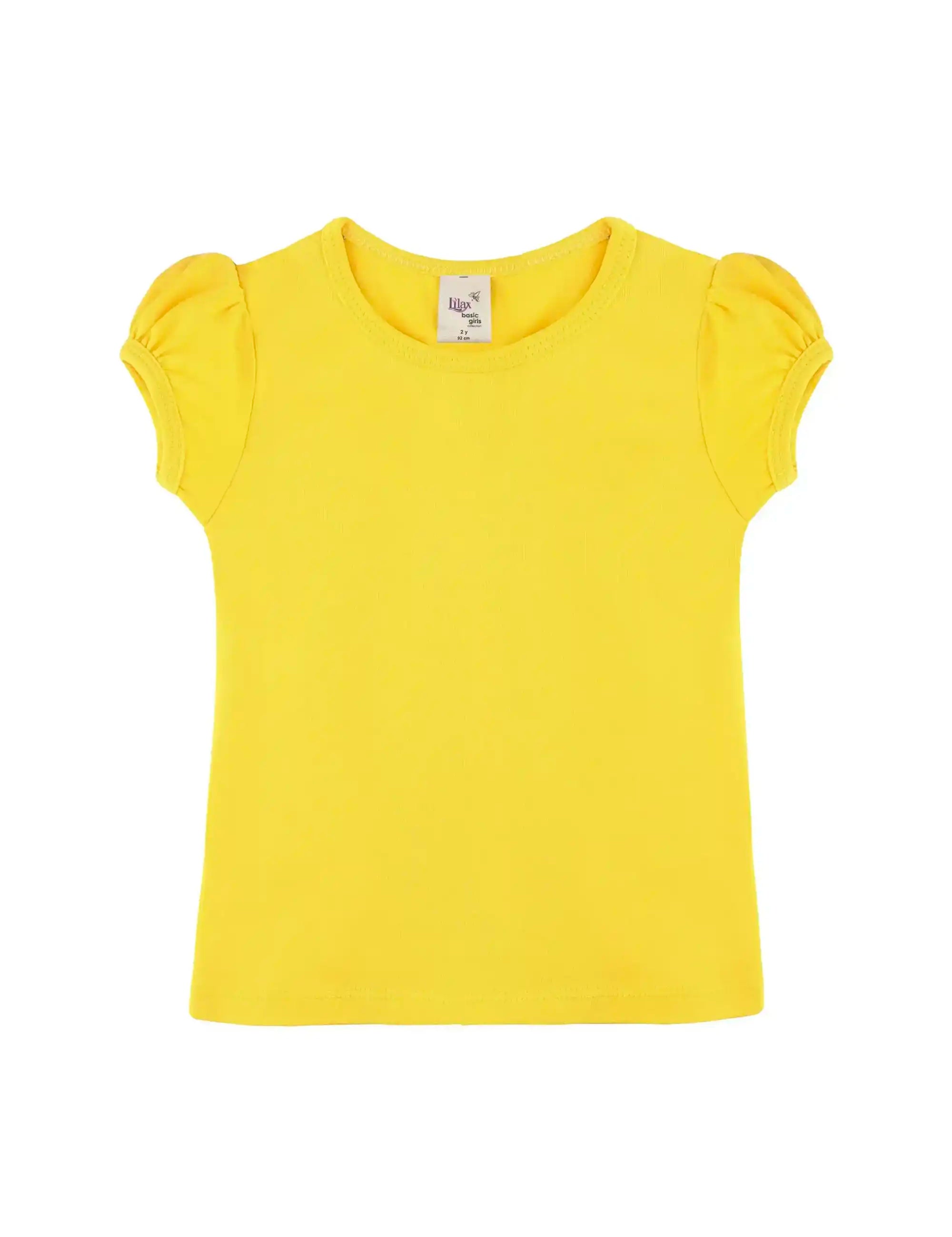 Girls' Basic Short Puff Sleeve Round Neck Cotton T-Shirt