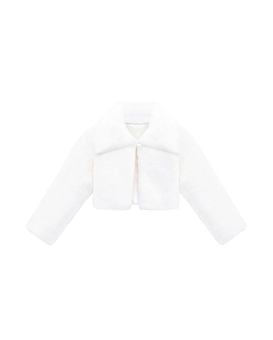 Girls Faux Fur Bolero Oversized Collar Jacket