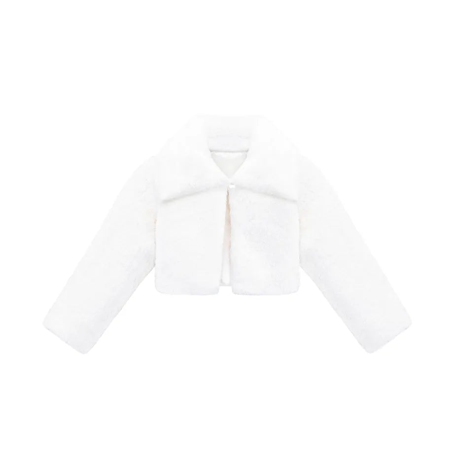 Girls Faux Fur Bolero Oversized Collar Jacket