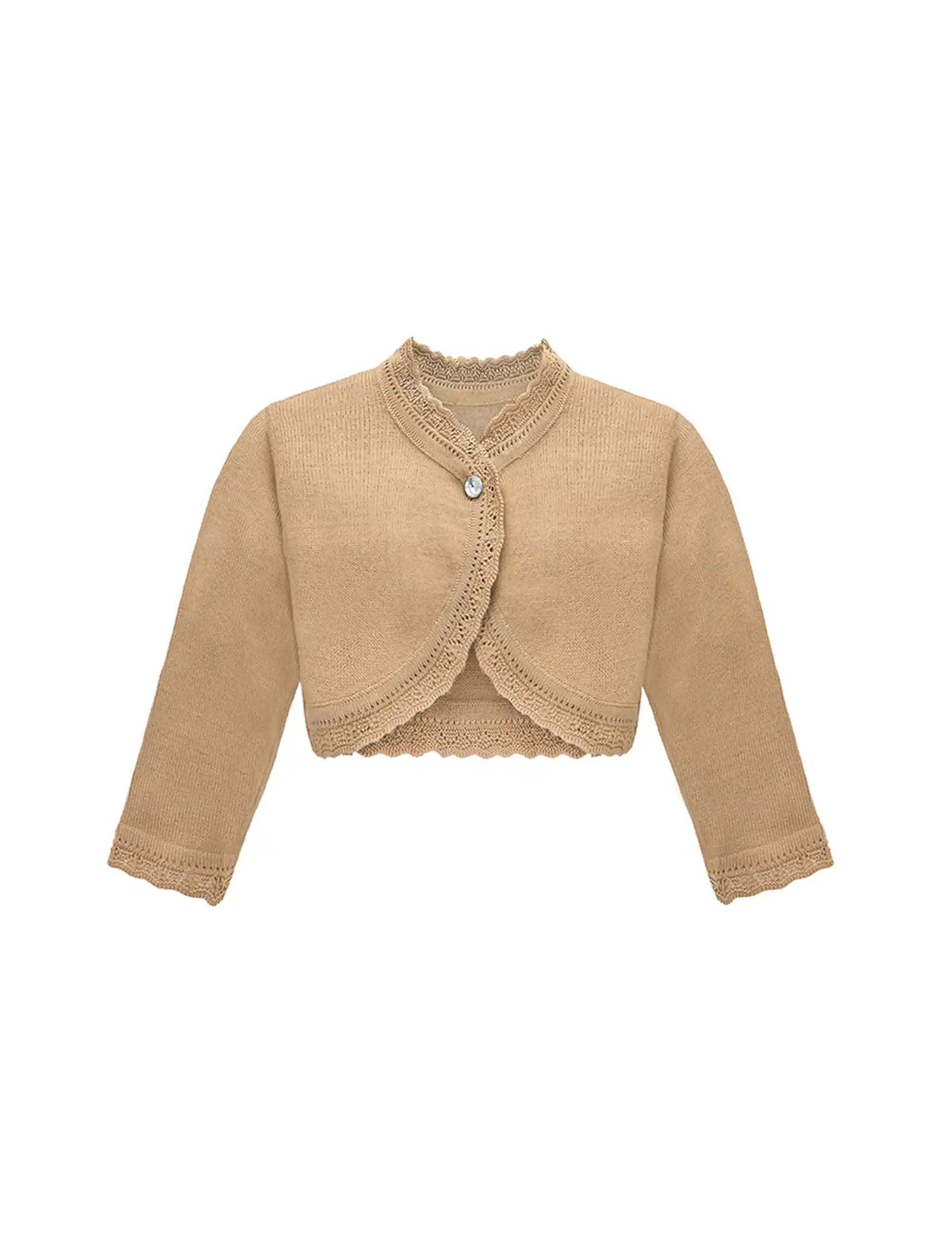 Little Girls' Knit Long Sleeve Button Closure Bolero Cardigan Shrug