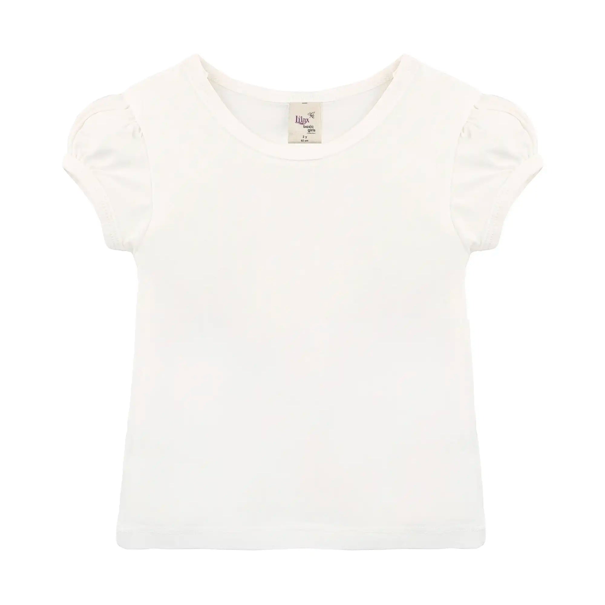 Girls' Basic Short Puff Sleeve Round Neck Cotton T-Shirt