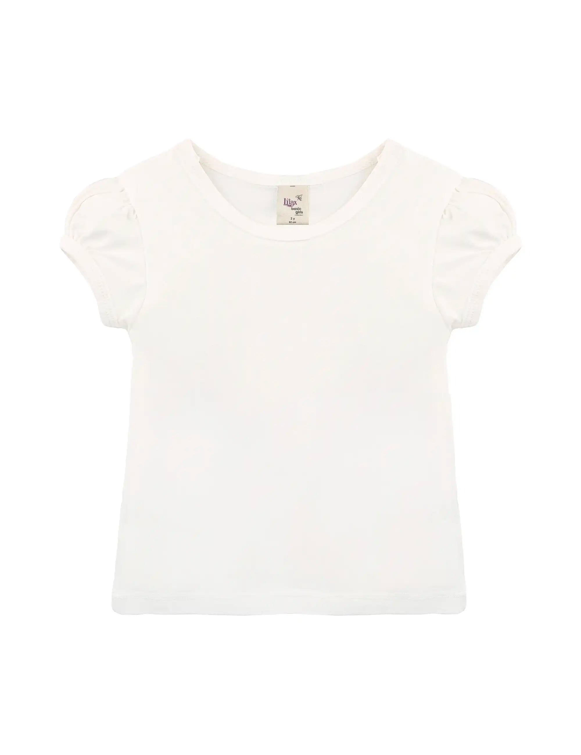Girls' Basic Short Puff Sleeve Round Neck Cotton T-Shirt