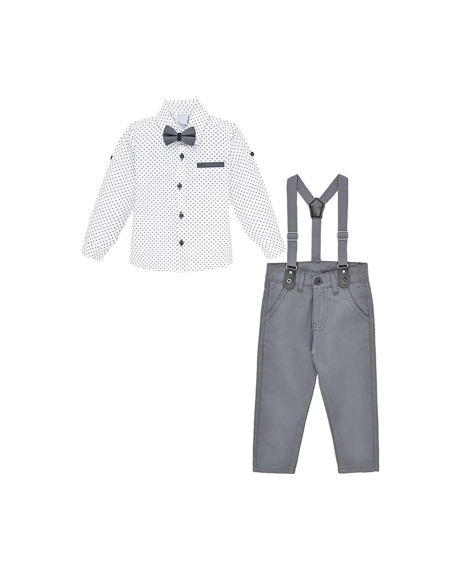 Boys Cotton Patterned Suspender Pant Set
