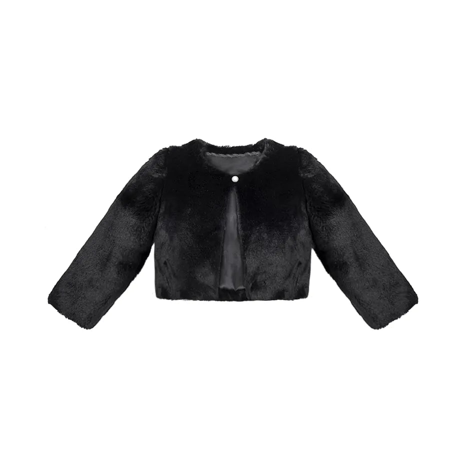 Girls Cozy Long Sleeve Crew Neck Dress Coat