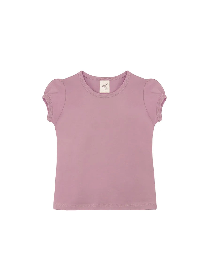 Little Girls Cotton Puff Sleeve Basic T-Shirt