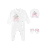 Newborn Baby 3-Piece Cotton Jeweled Layette Set