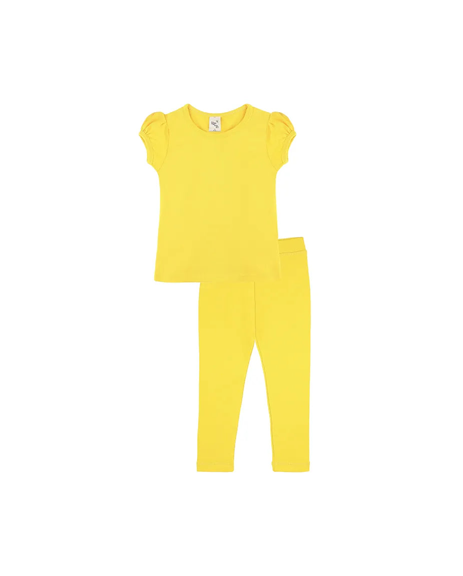 Little Girls Cotton Basic Puff Sleeve T-Shirt & Leggings Set