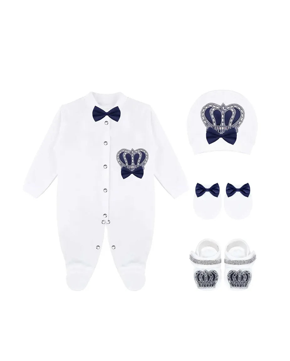 Newborn 4-Piece Jeweled Crown Layette Set