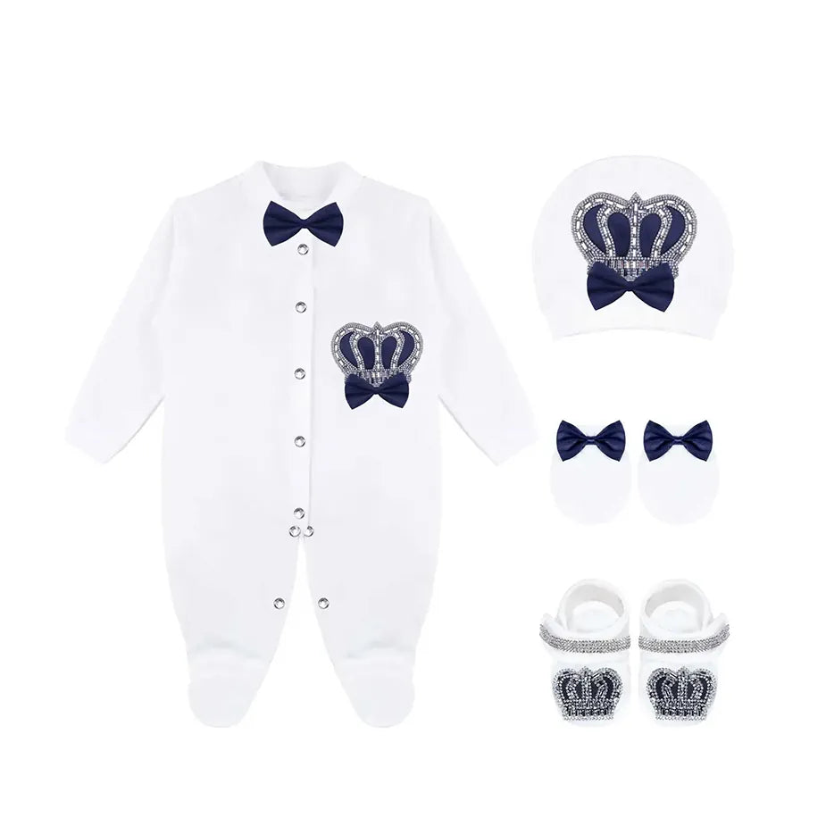 Newborn 4-Piece Jeweled Crown Layette Set