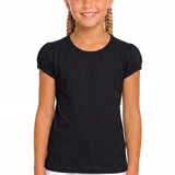 Girls' Basic Short Puff Sleeve Round Neck Cotton T-Shirt