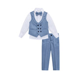 Boys Suit Set Slim Fit Vest, White Dress Shirt, Dress Pants and Bowtie 4 Piece Formal Suit Set