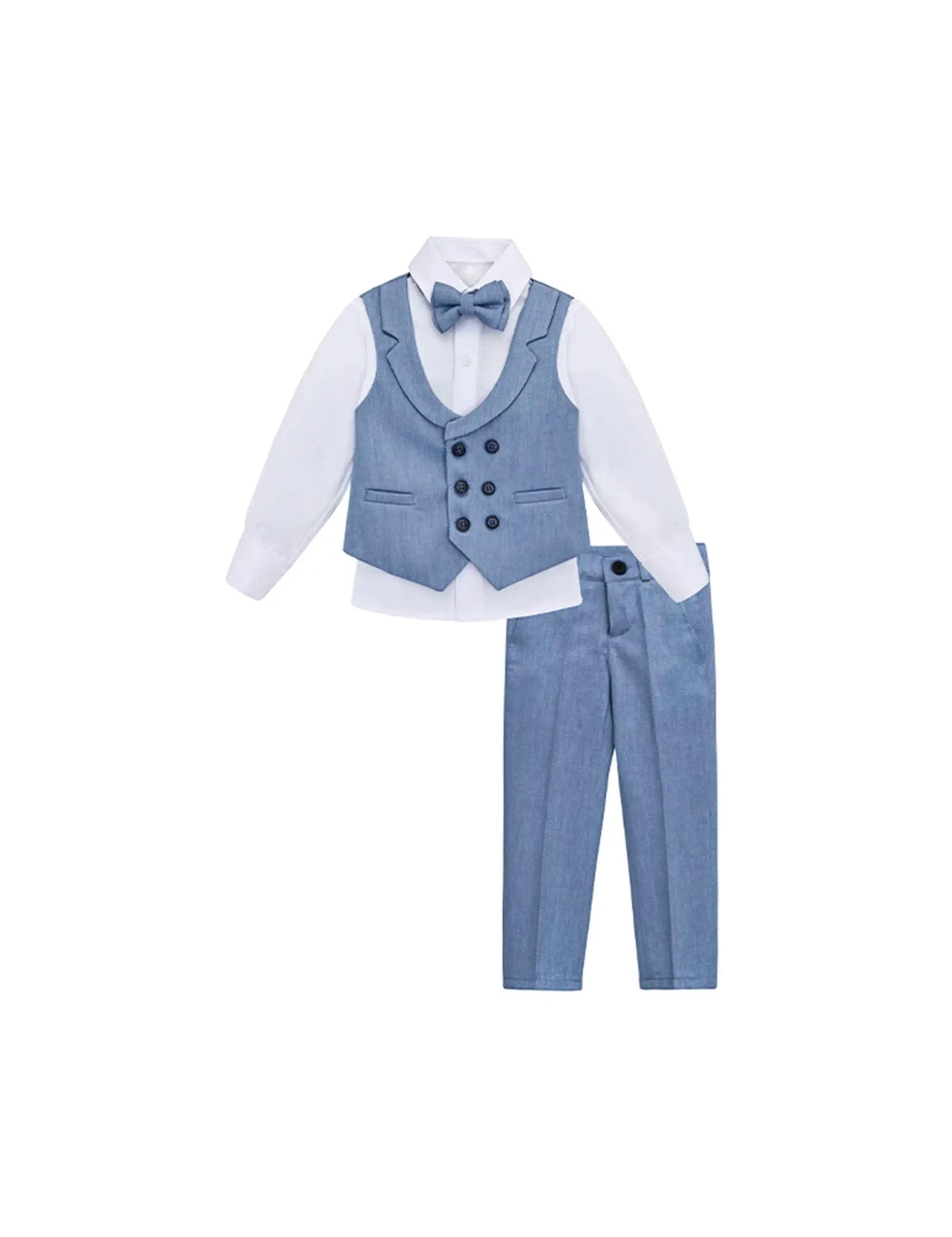 Boys Suit Set Slim Fit Vest, White Dress Shirt, Dress Pants and Bowtie 4 Piece Formal Suit Set