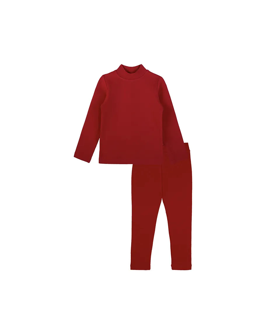 Little Girls Cotton Basic Mock-Neck T-Shirt & Leggings Set