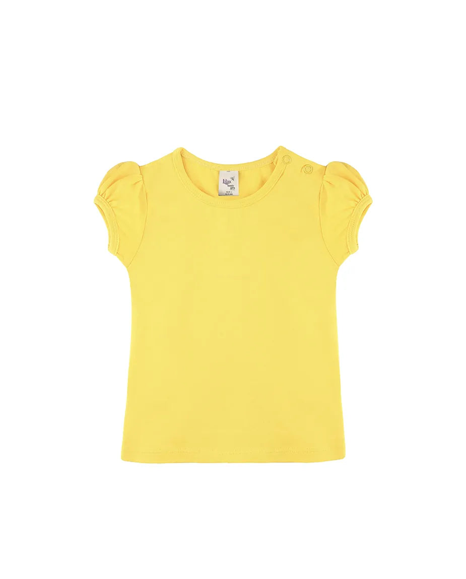 Baby Cotton Puff Sleeve Basic Crewneck T-Shirt