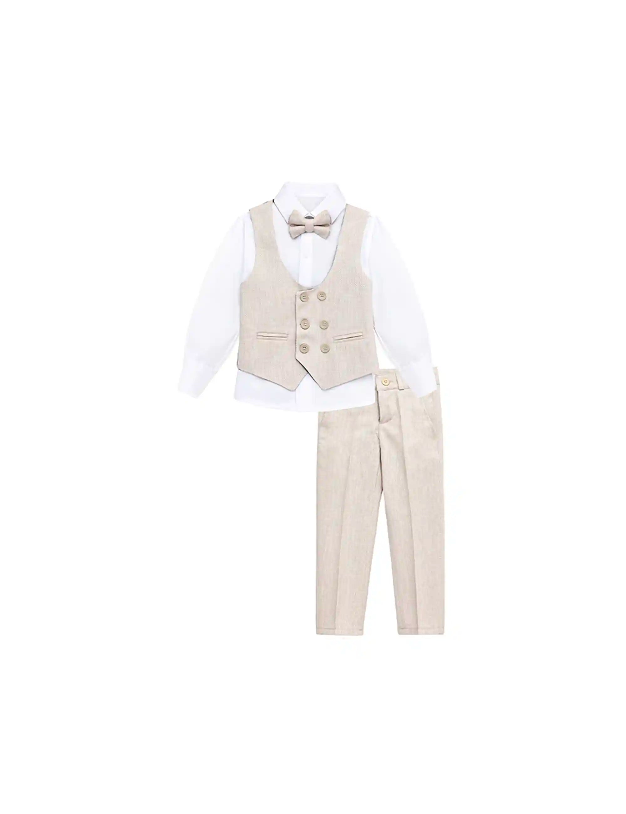 Toddler & Youth Boys 4 Piece Formal Suit Set V-Neck Vest White Dress Shirt Dress Pants and Bowtie 6-12 Years