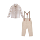 Boys Cotton Plaid Suspender Pant Set