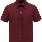 Lilax Boys Classic Short Sleeve Button Down Casual Solid Dress Shirt