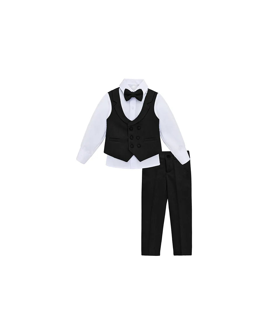 Boys 4-Piece Slim Fit Textured Suit Set With Notched Lapels