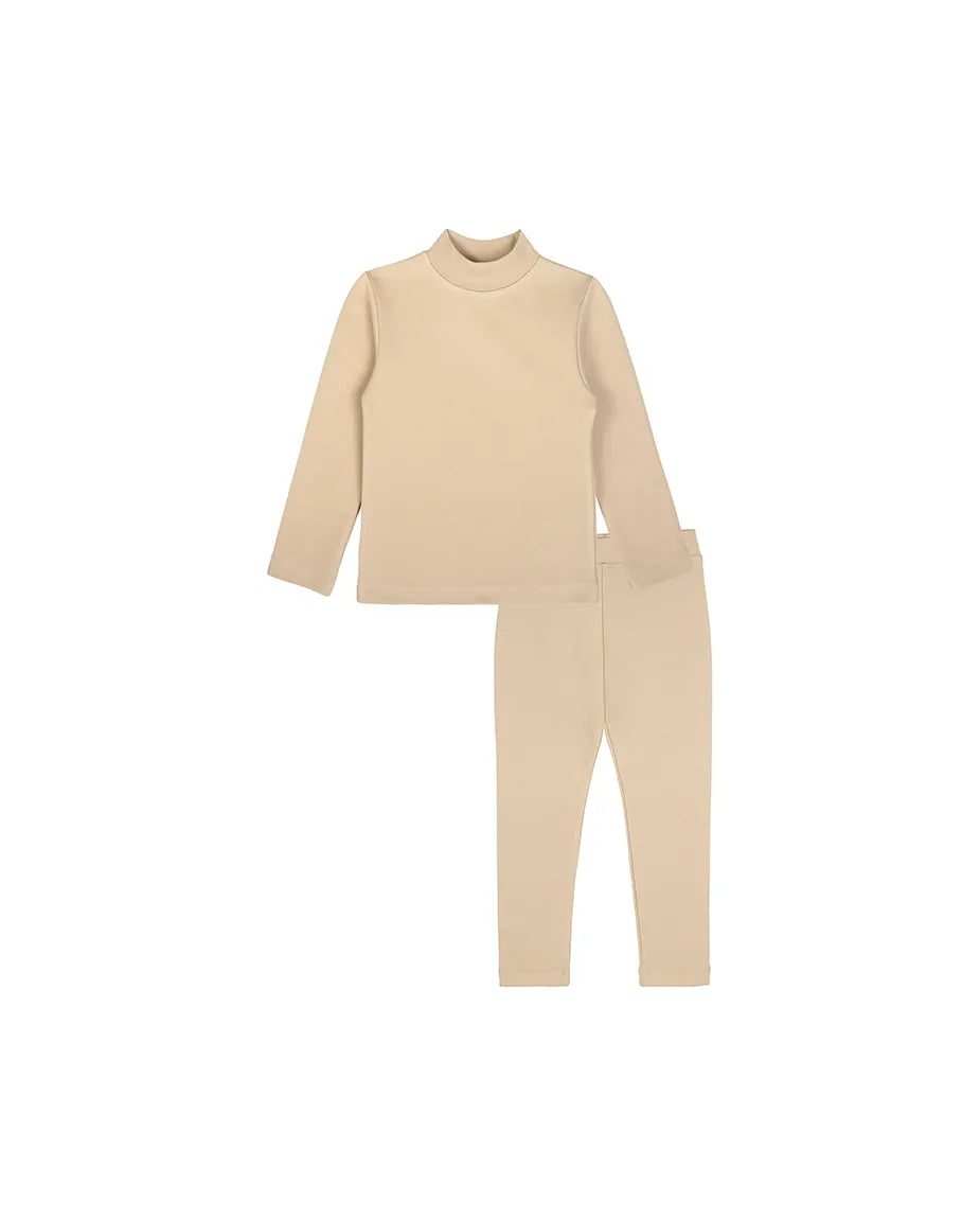 Little Girls Cotton Basic Mock-Neck T-Shirt & Leggings Set