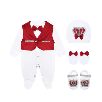 Regal and Handsome: 5-Piece Layette Gift Set with Jeweled Crown Tuxedo for Baby Boys (0-3 Months)