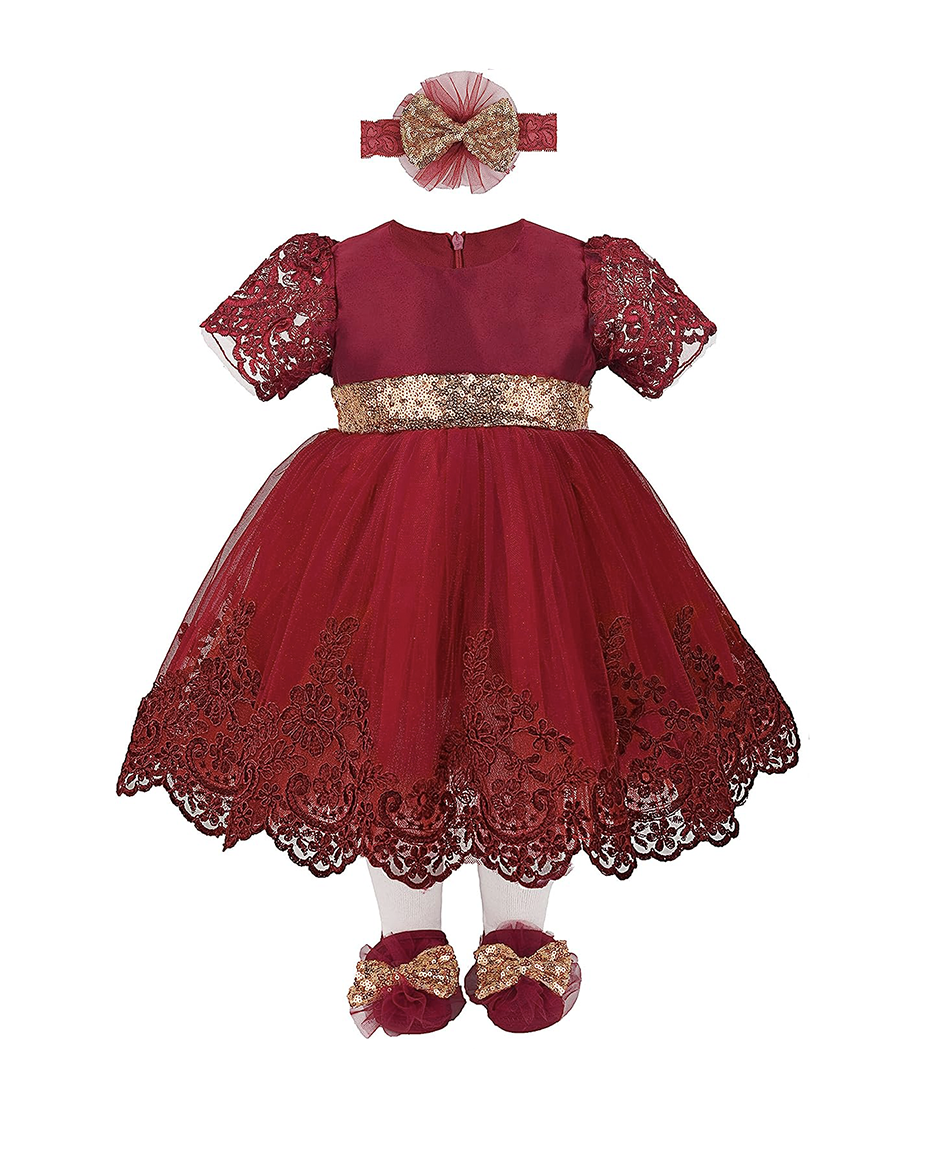 Baby Girl Newborn Lace Princess Wedding Party Dress Gown 4 Piece Deluxe Set
