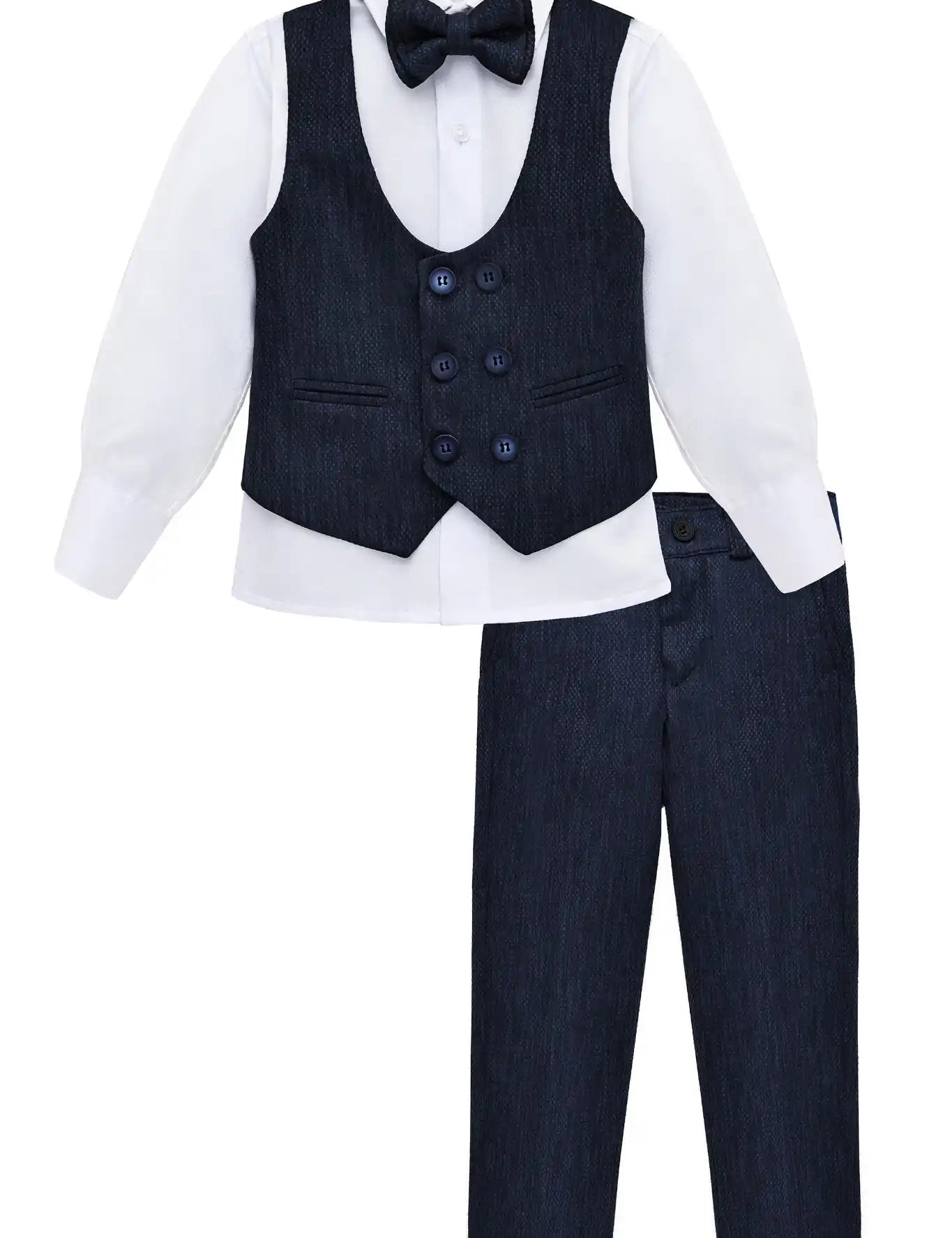 Toddler & Youth Boys 4 Piece Formal Suit Set V-Neck Vest White Dress Shirt Dress Pants and Bowtie 6-12 Years
