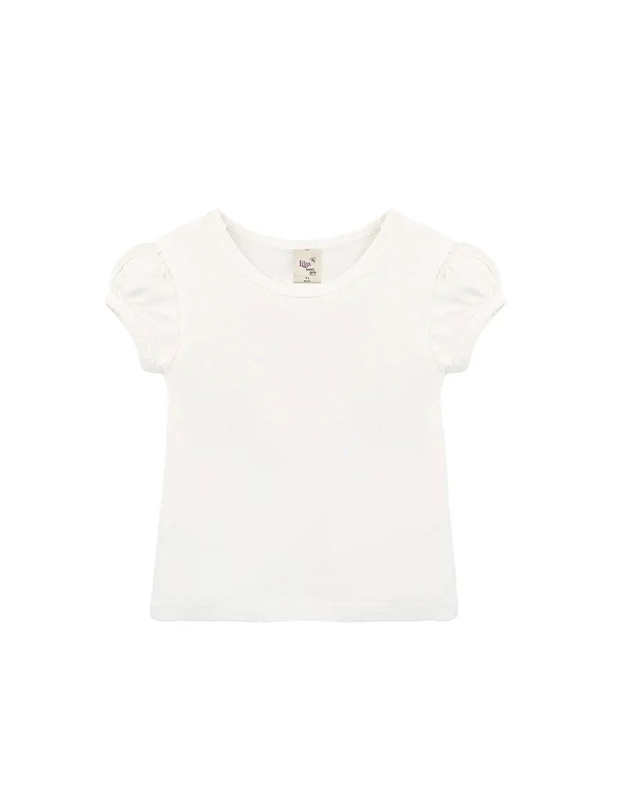 Little Girls Cotton Puff Sleeve Basic T-Shirt