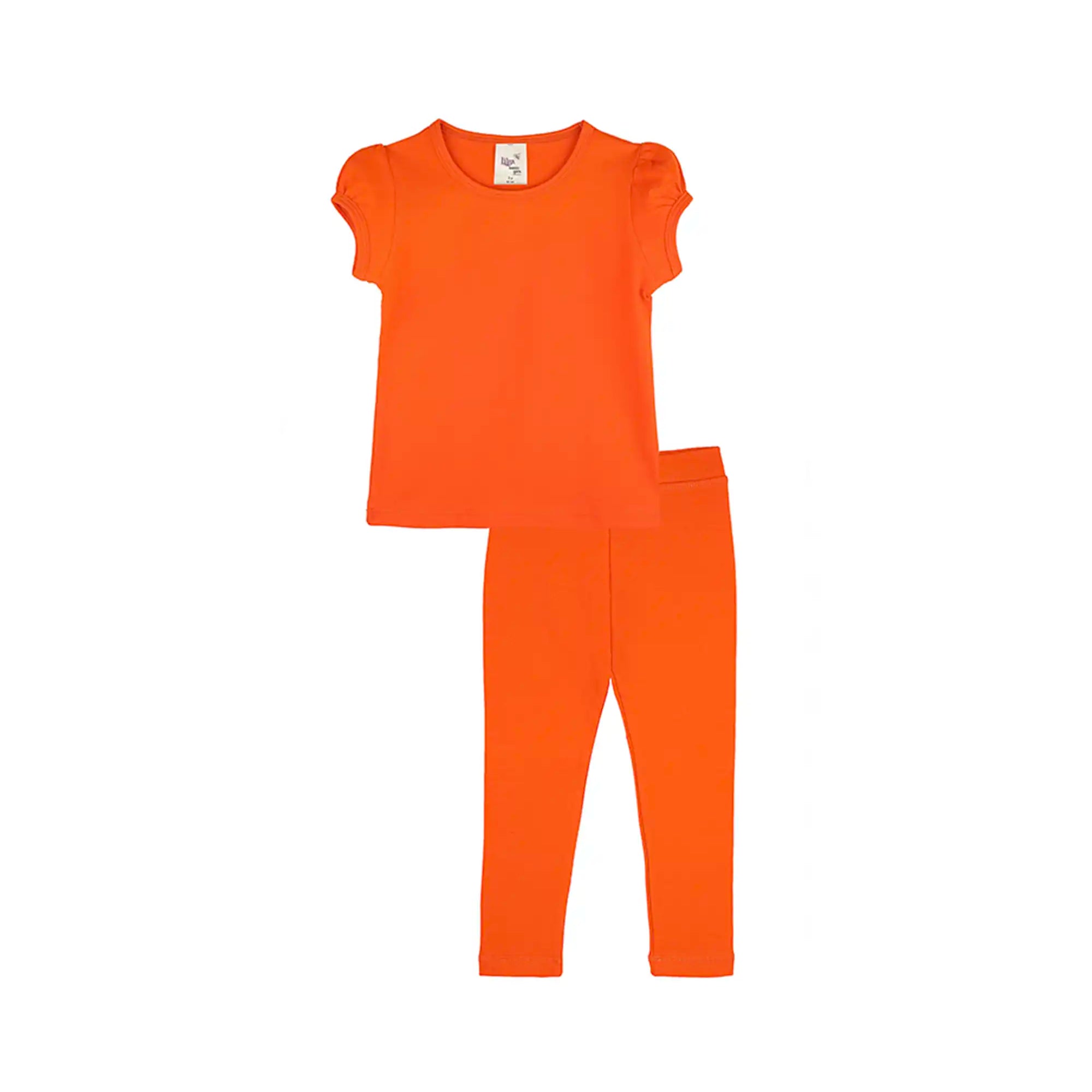 Girls' Basic Short Puff Sleeve Cotton T-Shirt and Leggings Set