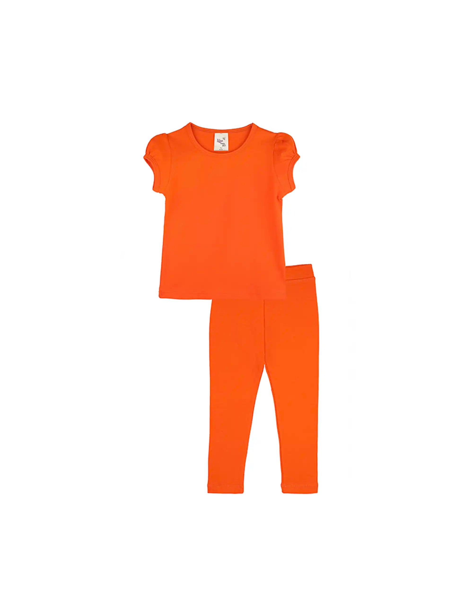 Girls' Basic Short Puff Sleeve Cotton T-Shirt and Leggings Set
