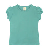Girls' Basic Short Puff Sleeve Round Neck Cotton T-Shirt