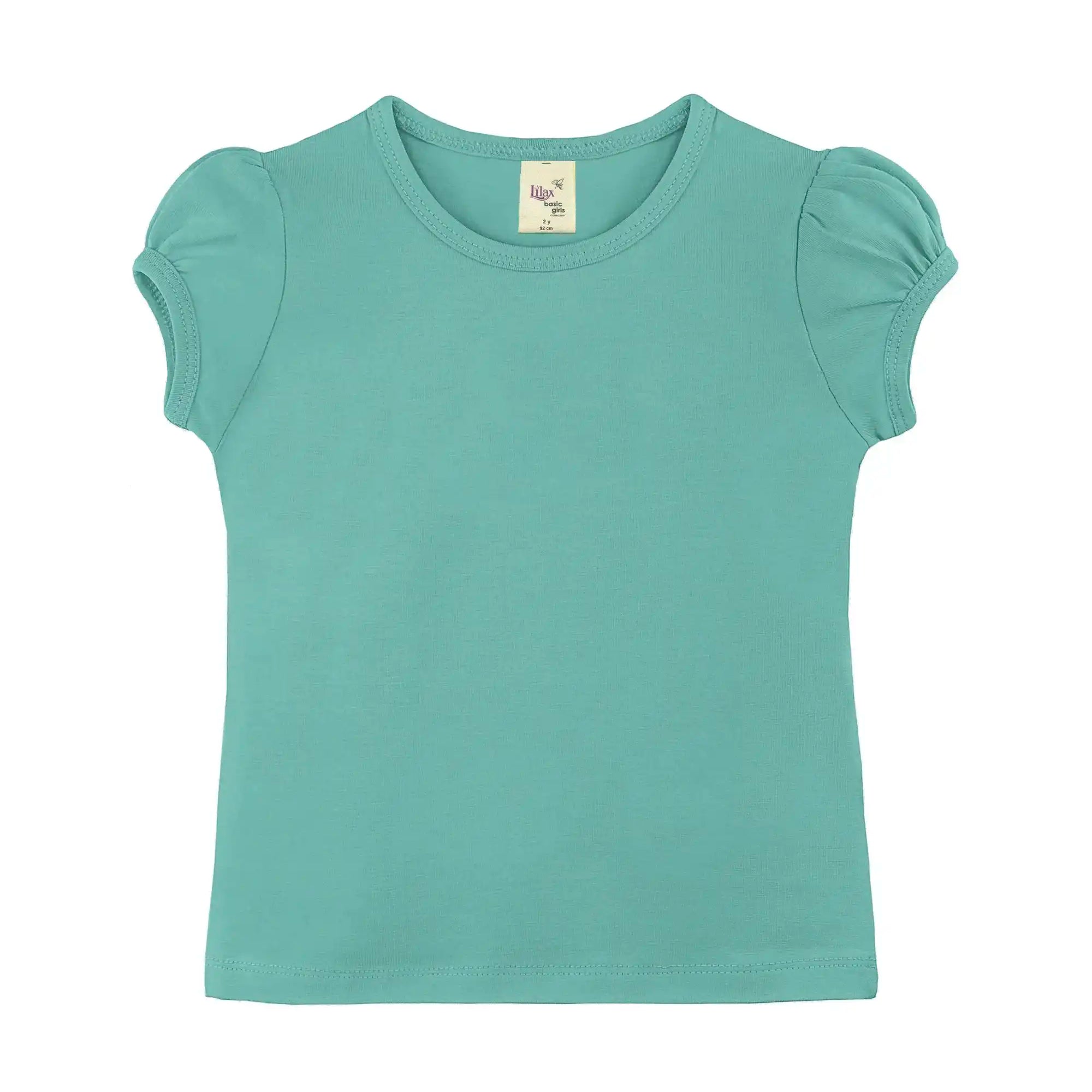 Girls' Basic Short Puff Sleeve Round Neck Cotton T-Shirt