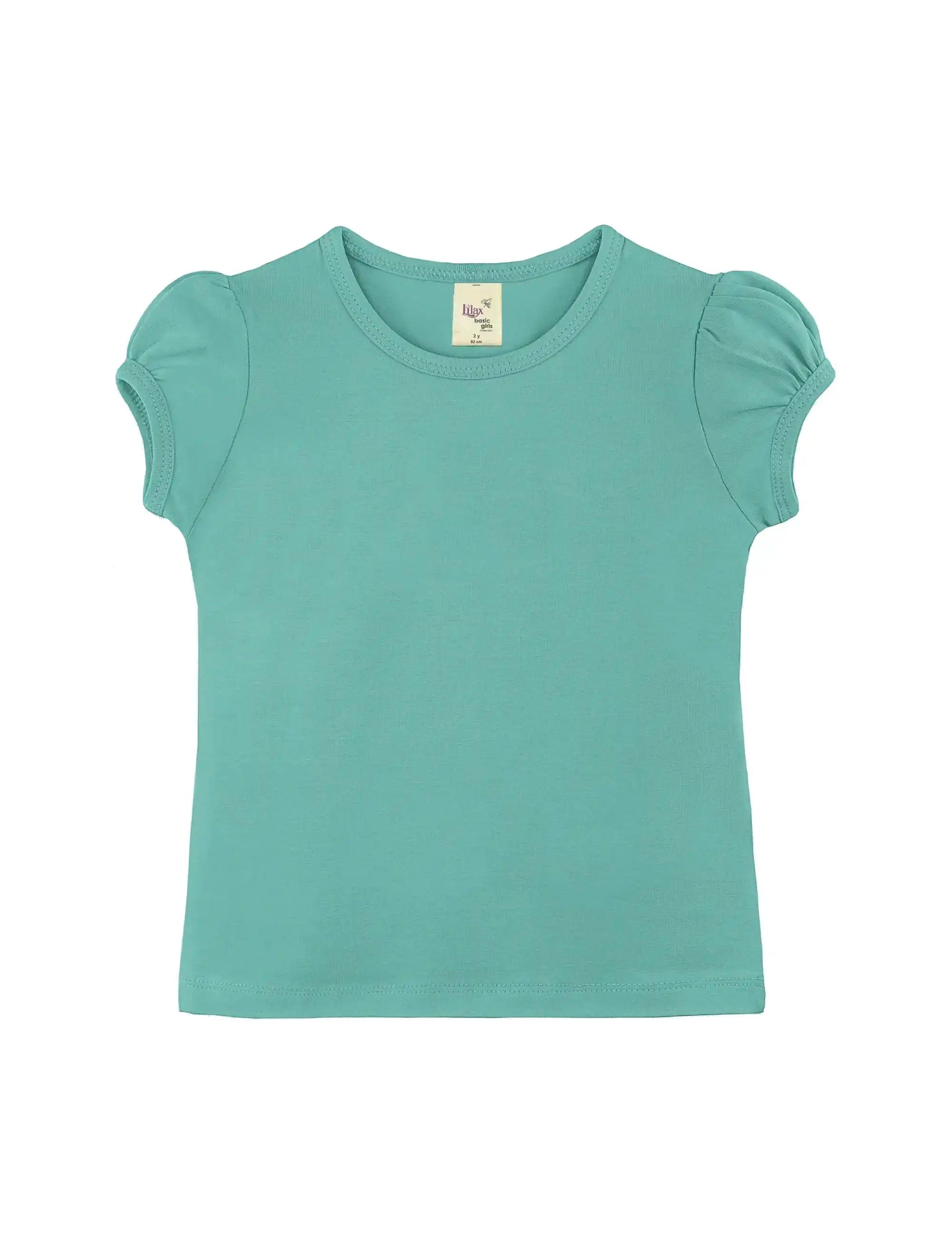 Girls' Basic Short Puff Sleeve Round Neck Cotton T-Shirt