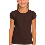 Girls' Basic Short Puff Sleeve Round Neck Cotton T-Shirt